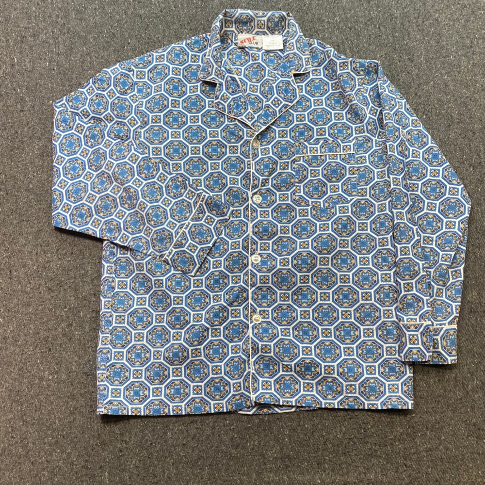 Style Club Pajama Top Sz L Mens Blue Geometric Retro 90s Grunge Skater Sleepwear